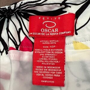 Oscar de la Renta Pink and White Floral A-Line Petite Skirt